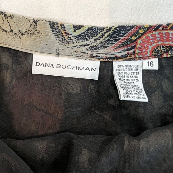 Dana Buchman 100% Silk Maxi Skirt Paisley Orange Multicolor 16 Flowy Ruffle Line - Picture 8 of 10